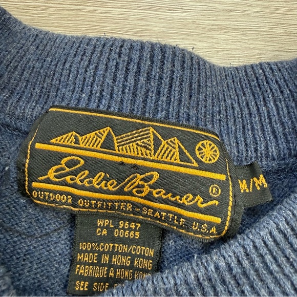 Men's Vintage Eddie Bauer Sweater Navy Blue Knit M Preppy Fisherman Greek City - Picture 2 of 7